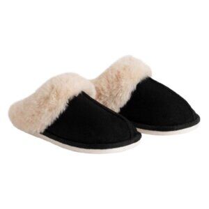 Womens Memory Foam Luxury Faux Fur Slippers Black